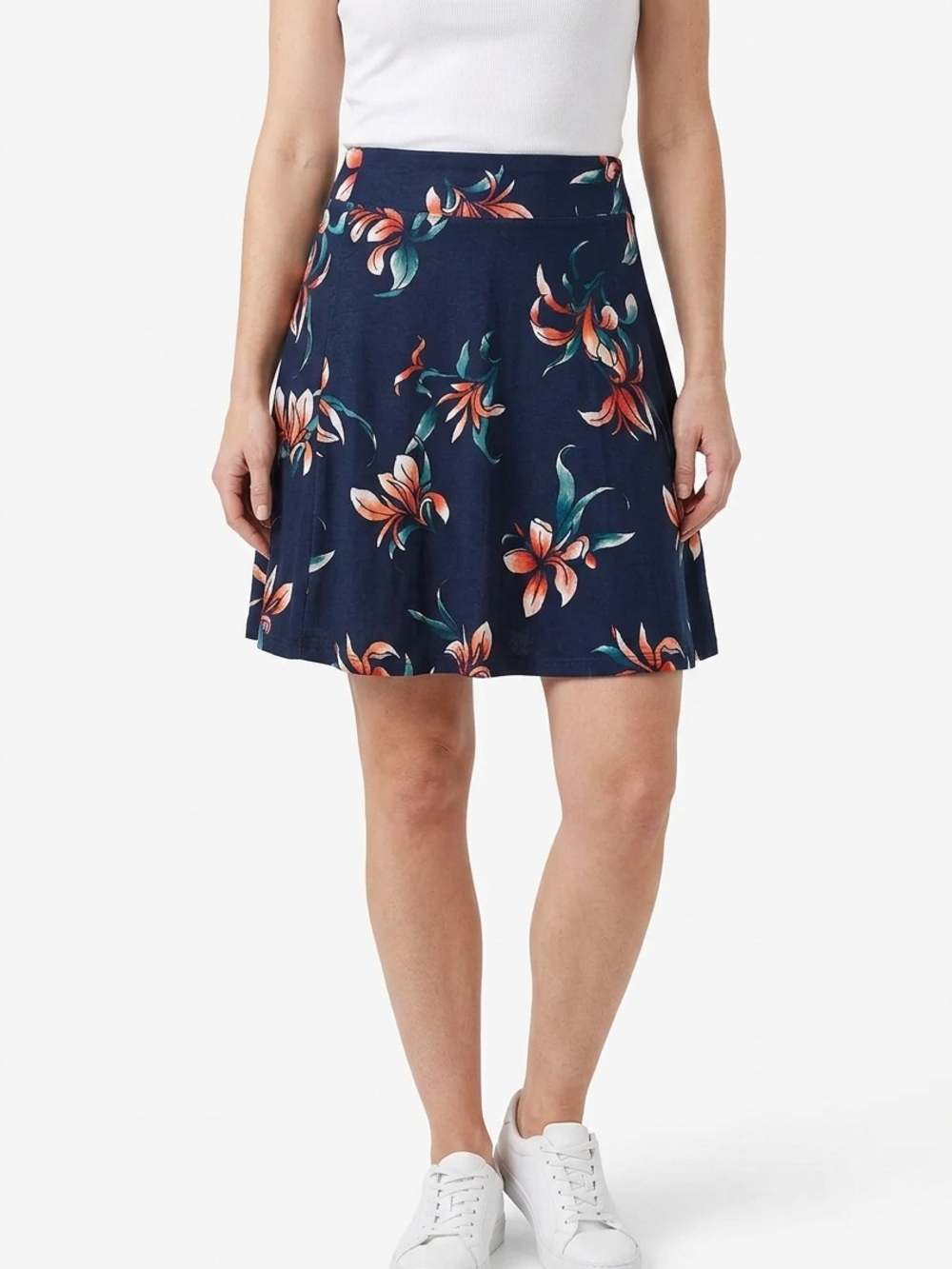 Shop Fig Navy Floral Skater Skirt with Orange & Teal Accents